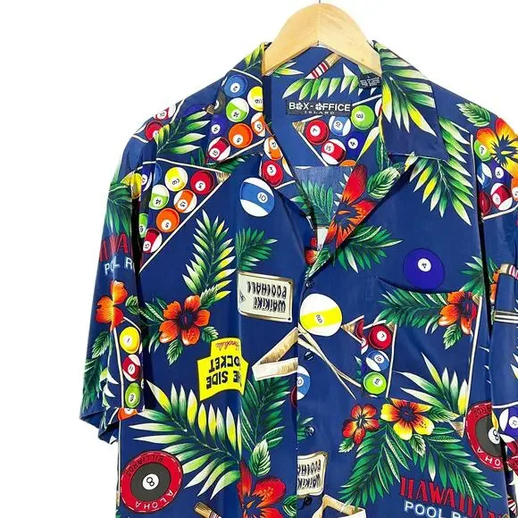 Vintage Box Office Billiards Hawaiian Print Button Down Size Large - Picture 5 of 5